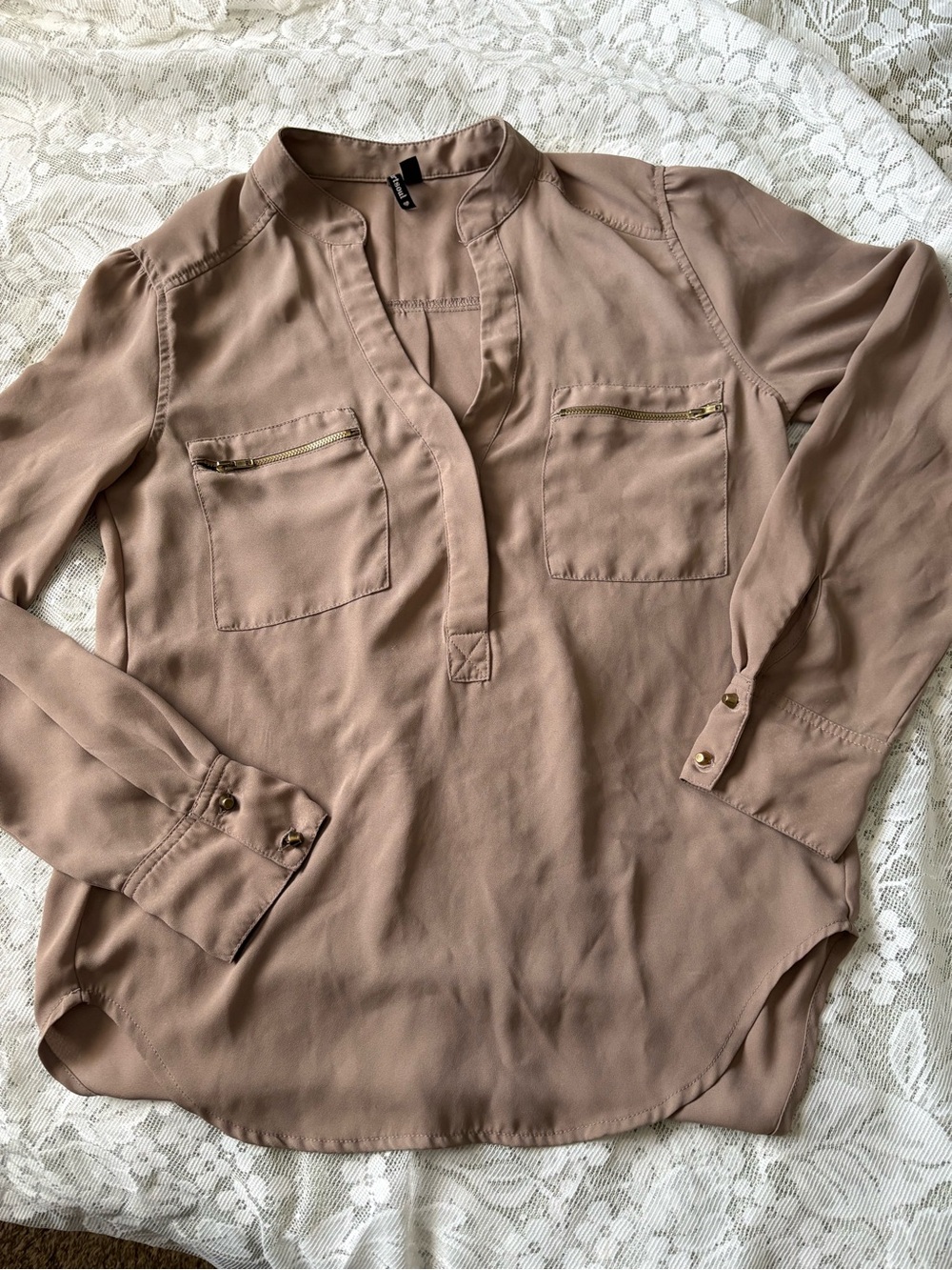 HeartSoul Taupe Utility Pullover Blouse